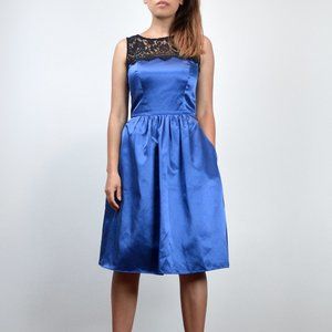 Fit and Flare Lace Party Dress Pockets, Black & Blue Cocktail Dress, sz 4